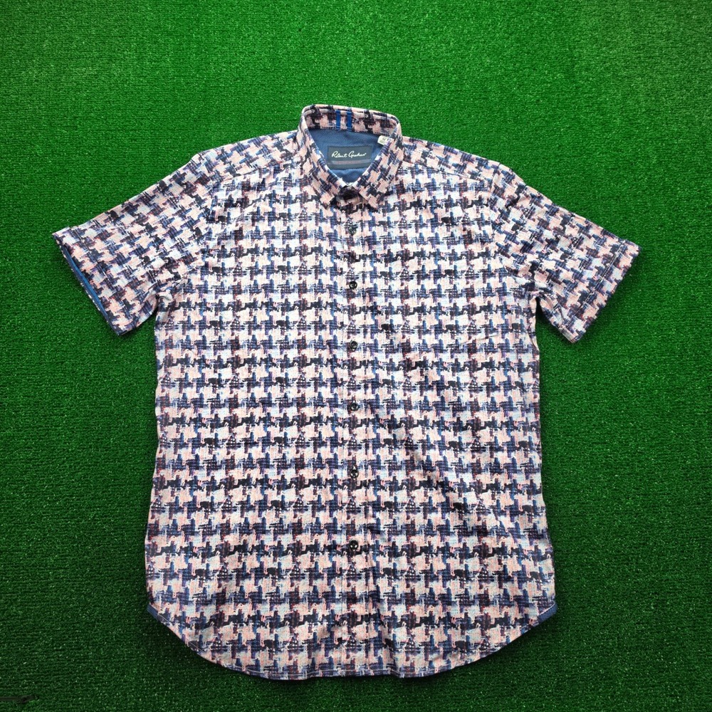 Robert Graham Modern Americana Abstract‎ Houndstooth Shirt Mens Medium Button Up